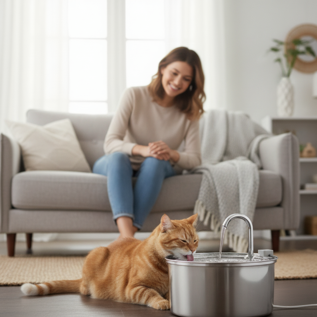 Fontaine à eau Chat : La Source Inox Pure