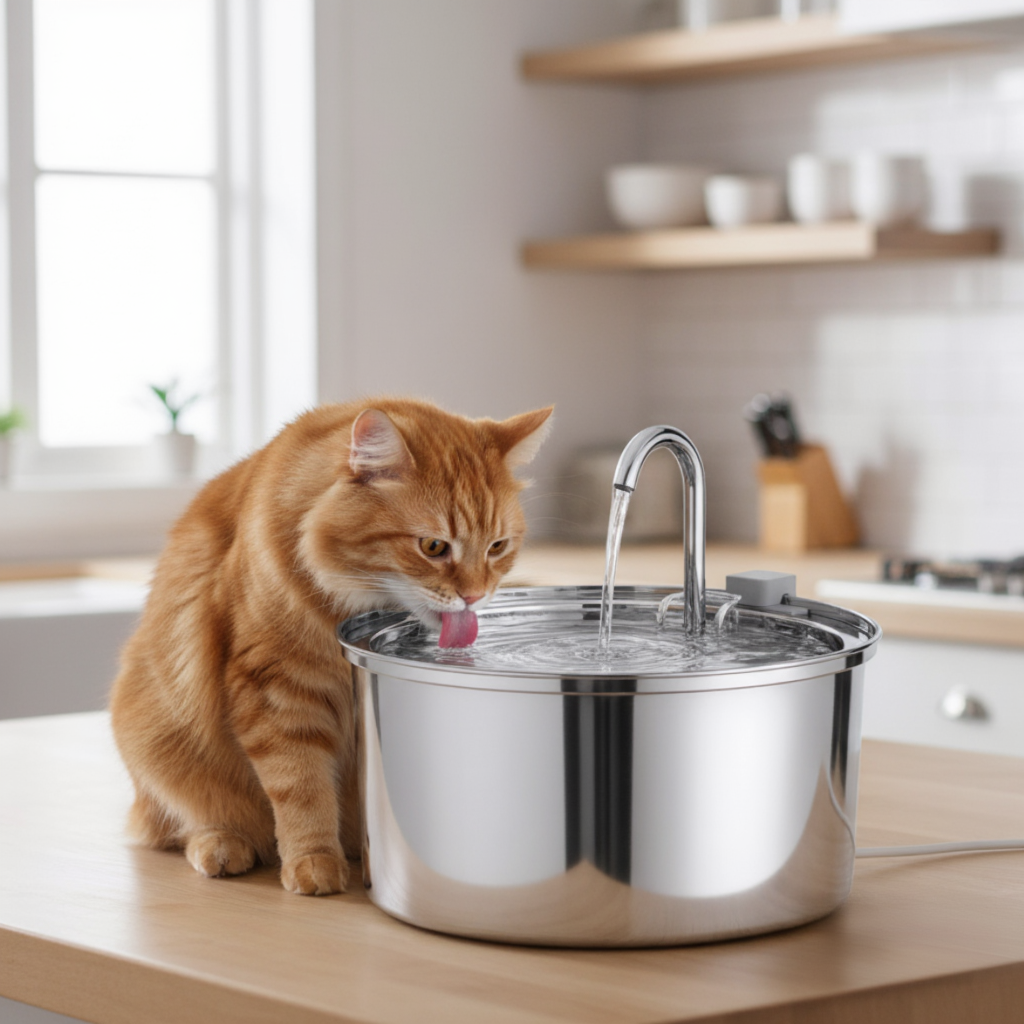 Fontaine à eau Chat : La Source Inox Pure